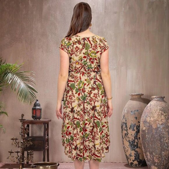 Stylish Cream Printed Knee-Length Dress | Muvvas Boutique - Picture 5 of 5